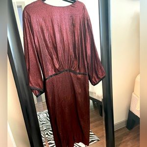 Burgundy Metallic, Open Back Midi Dress